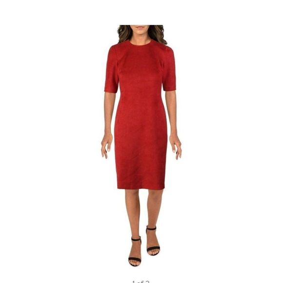 Anne Klein Suede Midi Shift Dress 6 Red - Picture 1 of 5